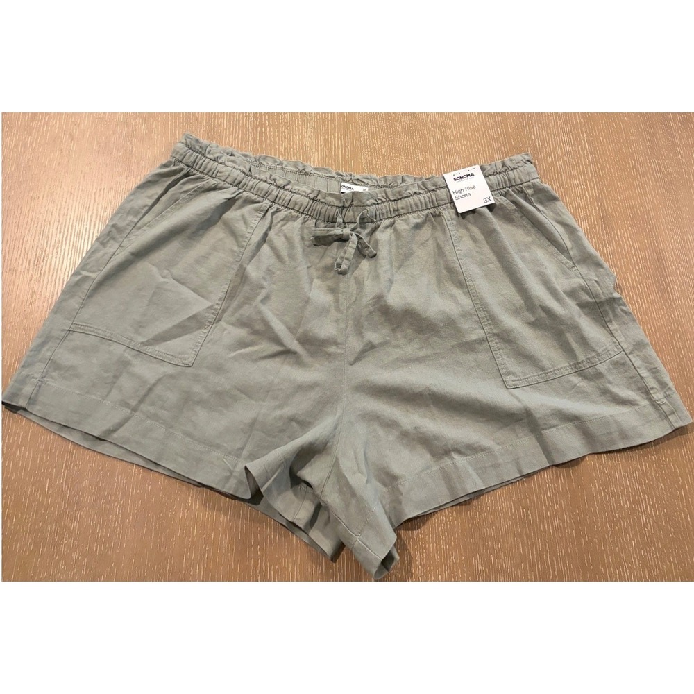 Sonoma High Rise Linen Blend Shorts Women's 3X Madri Green Paperbag Waist NWT